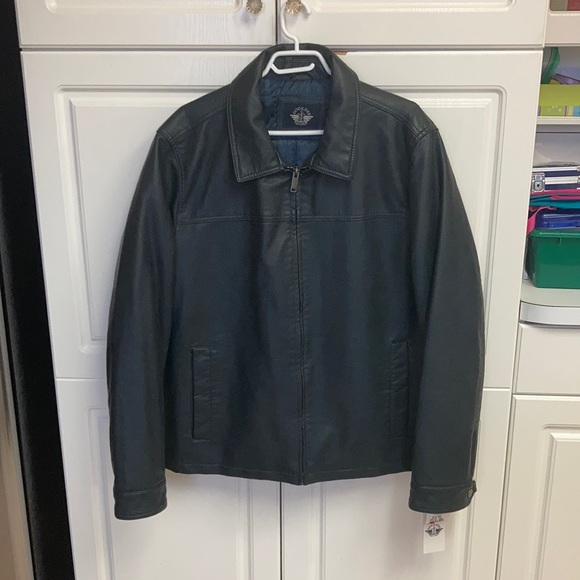 Dockers New Men’s Navy leather jacket Size XL - Picture 1 of 13